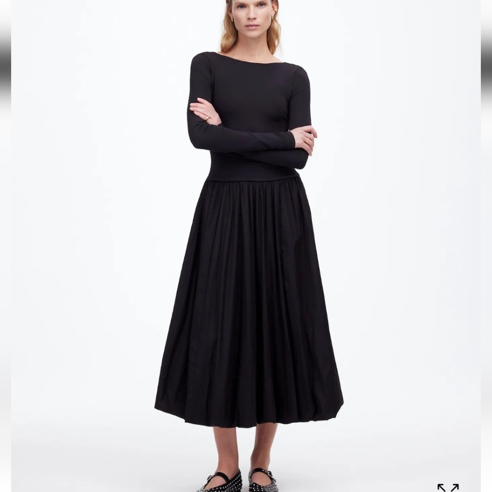 Madewell Bubble-Hem Midi Dress NT743 Size 12 NWT Black